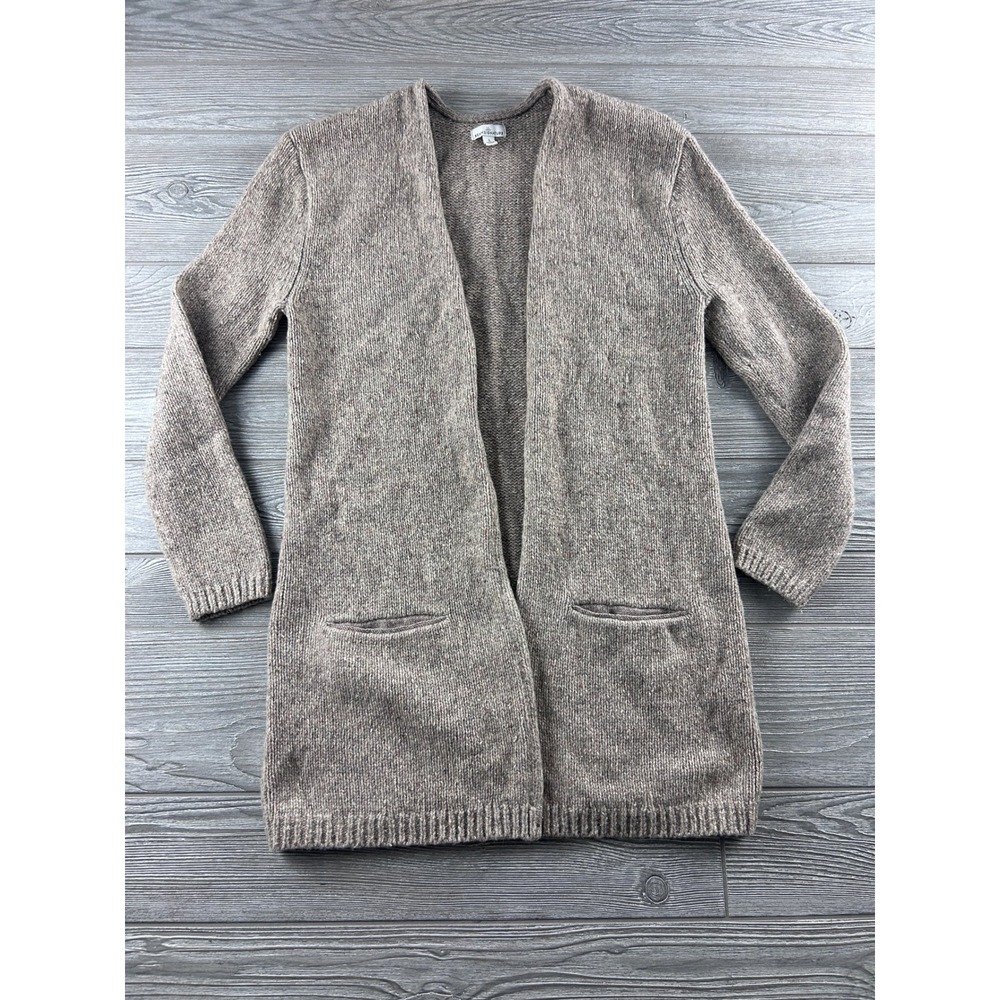 LL Bean Signature Womens Small Lambswool Blend Open Front Cardigan Oatmeal Marl